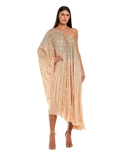 Mac Duggal Women's One Shoulder Ombre Sequin Kaftan Dress