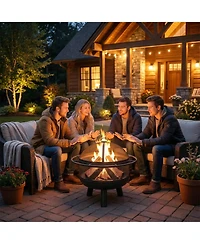 Slickblue Wood Fire Pit for Outdoor Use with Log Grate and Protective Mesh Screen