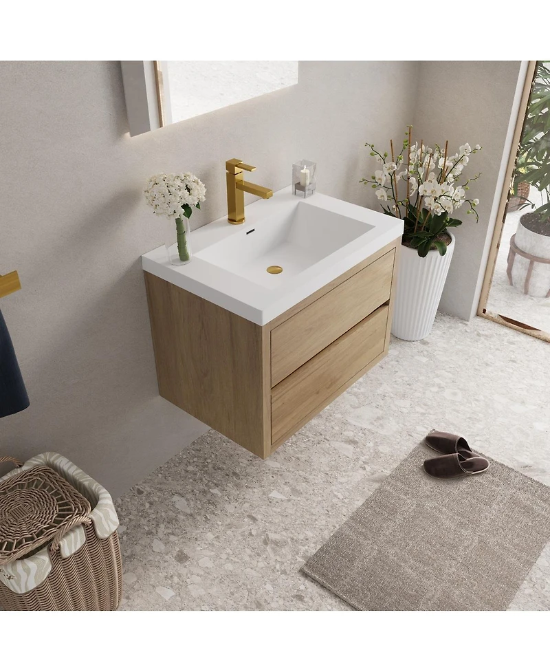 Sillysis Wall Mounted Bathroom Vanity with Stone Resin Sink, Soft Close Drawers