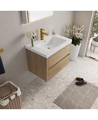 Sillysis Wall Mounted Bathroom Vanity with Stone Resin Sink, Soft Close Drawers