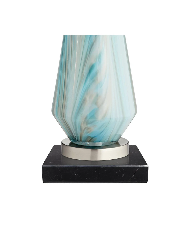 Possini Euro Design Jaime Modern Table Lamp with Square Marble Riser 26" High Art Glass Drum Shade for Bedroom Living Room Bedside