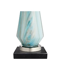 Possini Euro Design Jaime Modern Table Lamp with Square Marble Riser 26" High Art Glass Drum Shade for Bedroom Living Room Bedside