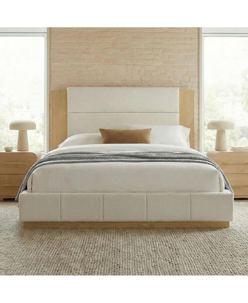 Streamdale Furniture Upholstered Platform Bed Frame with Extended Wood Headboard
