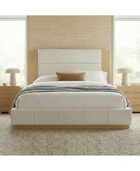 Streamdale Furniture Upholstered Platform Bed Frame with Extended Wood Headboard