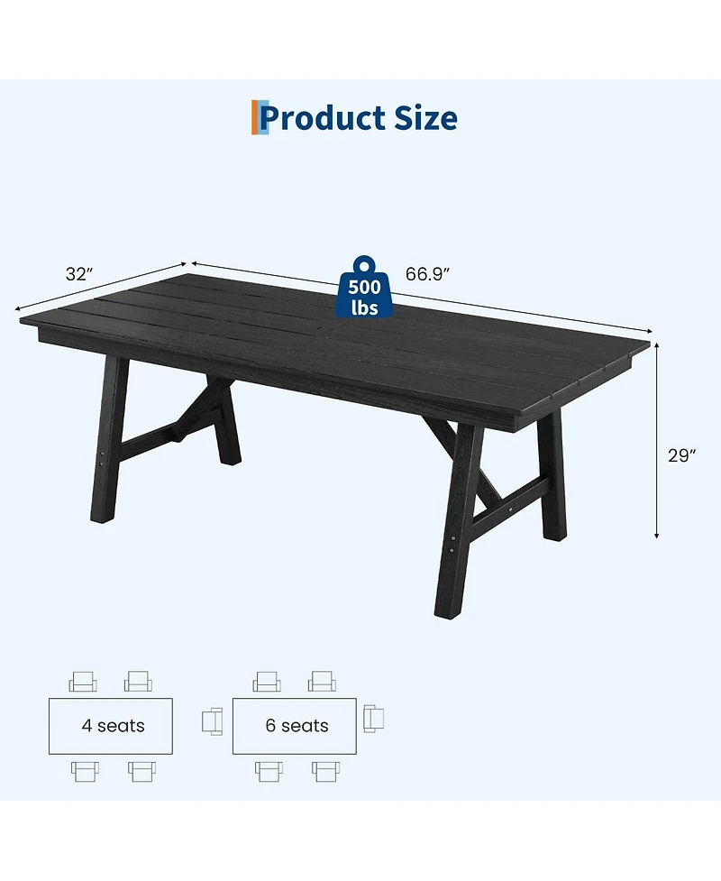 GarveeLife Outdoor Dining Table Set for 6, 7-Piece Patio Hdpe Slatted Table and Chairs Set with Umbrella Hole