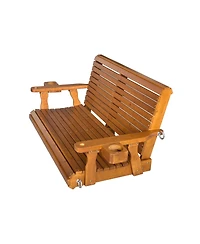 Wooden Porch Swing 2-Seater, Bench with Cupholders, Hanging Chains and 7mm Springs, Heavy Duty 800 Lbs, for Outdoor Patio Garden Yard, 4 ft