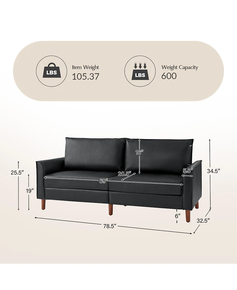 Hulala Home Alpha Mid-Century Modern Faux Leather Sofa