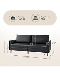 Hulala Home Alpha Mid-Century Modern Faux Leather Sofa