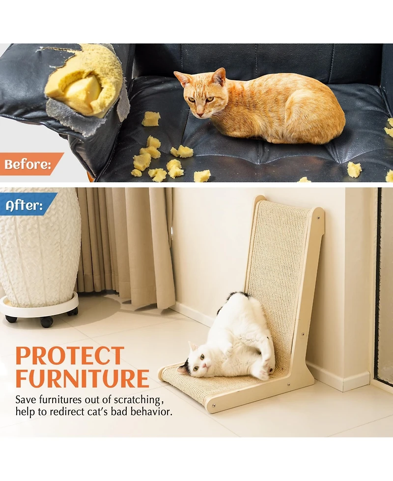 Aronkl Sisal Cat Scratcher Upright Wall Mounted Vertical L Shape Board Durable Protect Furniture Plush Mouse