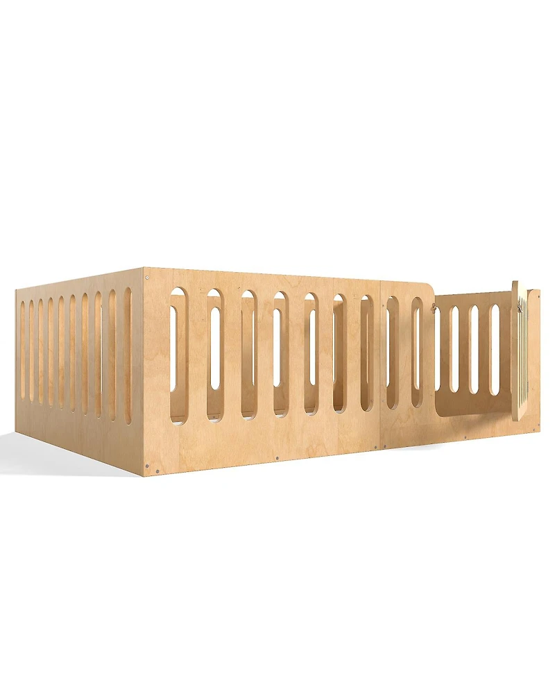 Streamdale Furniture Solid Wood Montessori Floor Bed with Door and High Fence