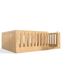 Streamdale Furniture Solid Wood Montessori Floor Bed with Door and High Fence
