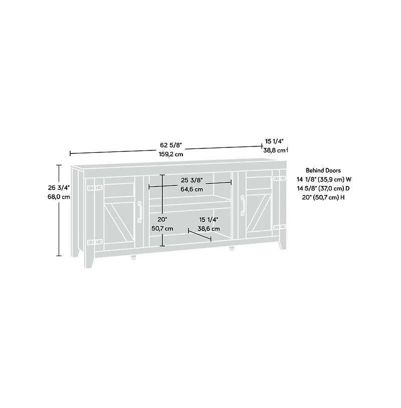 Sauder Misc Entertainment Credenza, For TVs up to 70", Chalked Chestnut finish