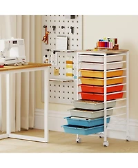 Slickblue Mobile Utility Cart with 10 Drawers, Wooden Tabletop and Locking Wheels Storage Organizer