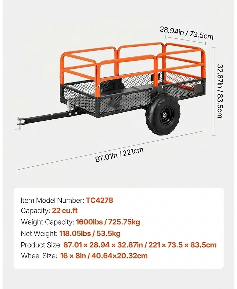 Sugift 22 Cu Ft Steel Dump Utility Trailer for Atv Utv and Mowers