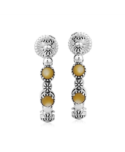 American West Jewelry Sterling Silver Mother of Pearl 1 Inch Concha Hoop Earrings