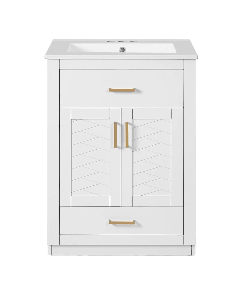 Sillysis Freestanding Bathroom Vanity with Ceramic Sink, 2 Door Cabinet and Tip-Out Drawer, Modern Storage for Small Spaces