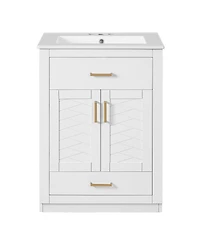 Sillysis Freestanding Bathroom Vanity with Ceramic Sink, 2 Door Cabinet and Tip-Out Drawer, Modern Storage for Small Spaces