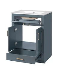 Sillysis Freestanding Bathroom Vanity with Ceramic Sink, 2 Door Cabinet and Tip-Out Drawer, Modern Storage for Small Spaces