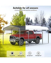 homfan 10' x 15' Heavy-Duty Metal Carport Canopy, All-Weather Steel Garage Shelter with Rust-Resistant Iron Roof and Upgraded Base for Cars Boats