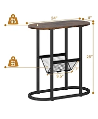 Slickblue Industrial Oval End Table with 2-Tier Design and Mesh Storage Shelf
