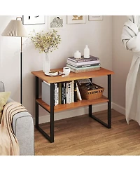 Slickblue Teak Wood Side Table 2 Tier End Table for Living Room Sofa Hallway Laundry