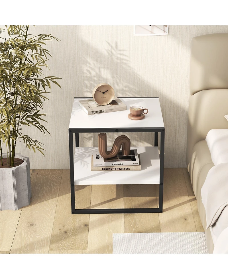 Slickblue Modern 2-Tier Square End Table with Reversible Storage Shelf for Small Spaces