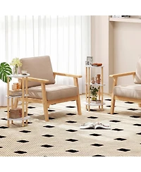 Slickblue 2-Piece Round Side Table Set with 3-Tier Shelves and Wicker Frame for Small Spaces-