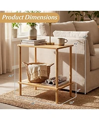 Slickblue 2-Piece Wicker End Table Set with 2-Tier Storage Shelves, Rectangular Sofa Tables