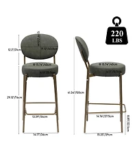 Flynama 29" Upholstered Faux Leather Bar Stools Set of 2 with Metal Legs