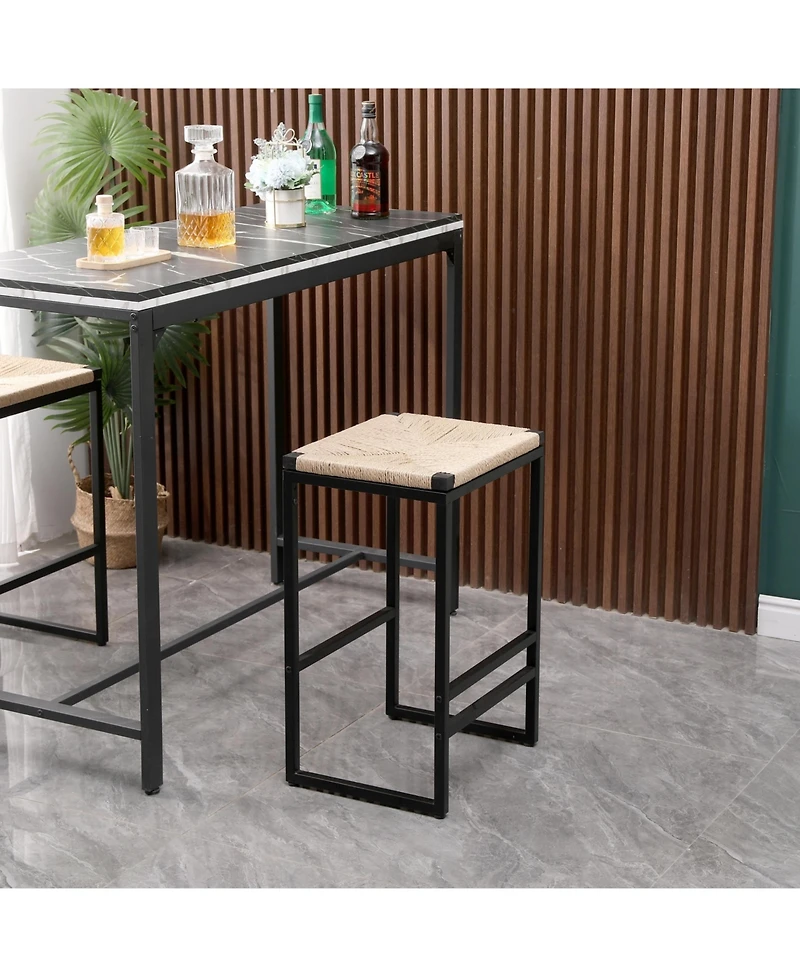 flynama Set Of 2 Backless Paper Rope Woven Bar Stools Metal Frame Counter Height Stools For Kitchen Island Dining Room And Cafe