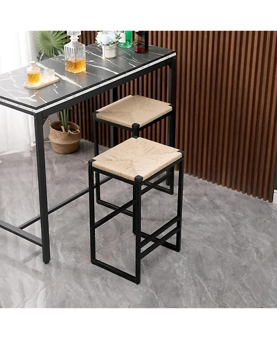 flynama Set Of 2 Backless Paper Rope Woven Bar Stools Metal Frame Counter Height Stools For Kitchen Island Dining Room And Cafe