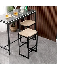flynama Set Of 2 Backless Paper Rope Woven Bar Stools Metal Frame Counter Height Stools For Kitchen Island Dining Room And Cafe