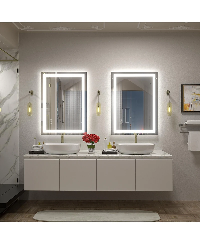 Apmir 24" x 32" Super Bright Front and Back Led Lighted Anti-Fog Tempered Glass Bathroom/Vanity Mirror with Etl and 3-Year Warranty