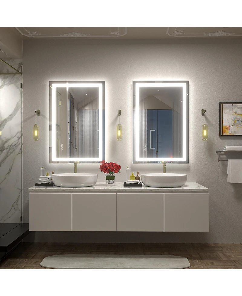 Apmir 24" x 36" Super Bright Front and Back Led Lighted Anti-Fog Tempered Glass Bathroom/Vanity Mirror with Etl and 3-Year Warranty