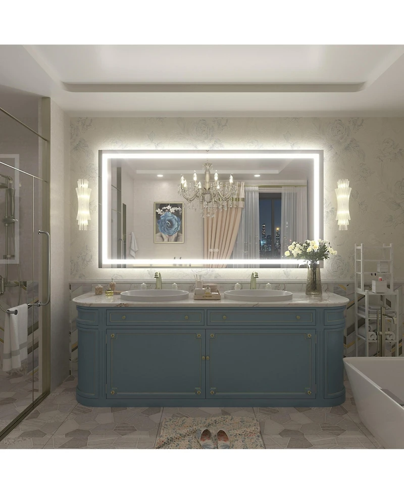Apmir 60" x 32" Super Bright Front and Back Led Lighted Anti-Fog Tempered Glass Bathroom/Vanity Mirror with Etl and 3-Year Warranty