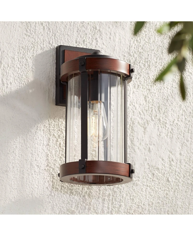 John Timberland Stan Industrial Outdoor Wall Light Fixture Dark Faux Wood 13 Clear Glass for Post Exterior Barn Deck House Porch Yard Patio
