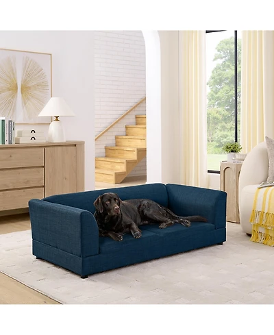 Clihome Dog Sofa for Medium Large Dog, Rectangular Design with Backrest, Armrests, Soft Cushion