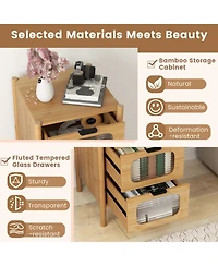 Gouun 4-Drawer Bamboo Storage Cabinet with Fluted Tempered Glass Drawers