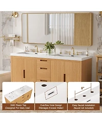 Sillysis Double Sink Freestanding Bathroom Vanity, Soft Close Doors and Drawers, Smc Resin Top, Adjustable Shelves, Ample Storage