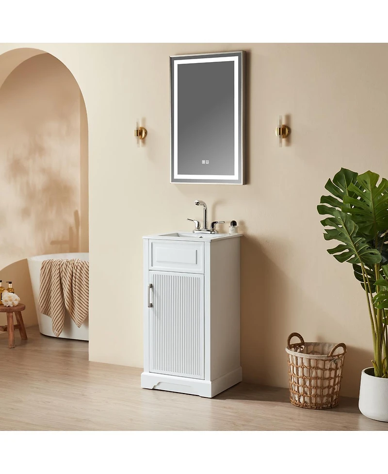 Sillysis Fully Assembled Solid Wood Freestanding Bathroom Vanity with Ceramic Sink and Soft Close Door for Small Spaces
