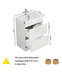 Sillysis Modern Freestanding Bathroom Vanity with Ceramic Sink, Soft Close Drawers, Glossy Storage Cabinet