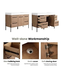 Sillysis Modern Bathroom Vanity with Resin Sink, Soft-Close Imitative Oak Plywood Cabinet