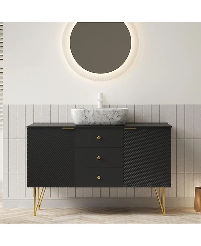 Sillysis Freestanding Bathroom Vanity with Sink, Sintered Stone Top, 3 Drawers and 2 Doors Storage, Pre-Assembled