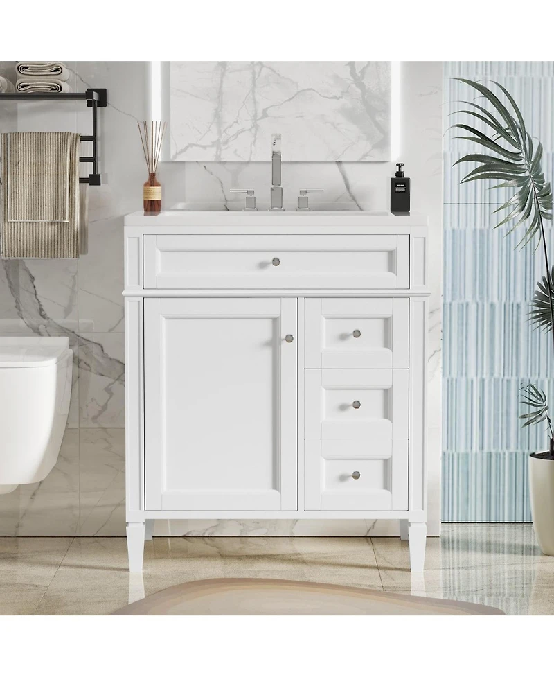 Sillysis Bathroom Vanity with Sink, Modern Freestanding Cabinet 3 Soft Close Drawers Adjustable Shelf for