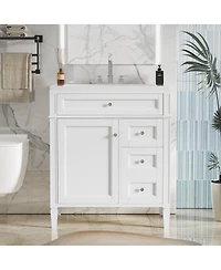 Sillysis Bathroom Vanity with Sink, Modern Freestanding Cabinet 3 Soft Close Drawers Adjustable Shelf for