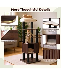 Gymax 64'' Tall Cat Tree for Indoor Cat Wooden Cat Tower Top Perch With Soft Padding Large Fence Style Cat Condo