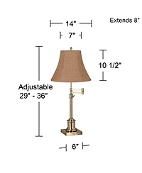 360 Lighting Traditional Swing Arm Desk Table Lamp Adjustable Height 36" Tall Antique Brass Burlap Bell Shade Living Room Bedroom