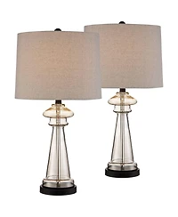 360 Lighting Traditional Table Lamps 27" Tall Set of 2 Clear Champagne Glass Drum Shade for Bedroom Living Room House Bedside Nightstand Office