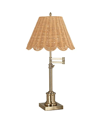 360 Lighting Westbury 35 1/2" Tall Large Cottage End Table Lamp Adjustable Height Rattan Swing Arm Brass Finish Living Room