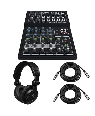 Mackie Mix8 8-Channel Compact Mixer, Bundle with TAPH100 Headphones and 2x Xlr Cable